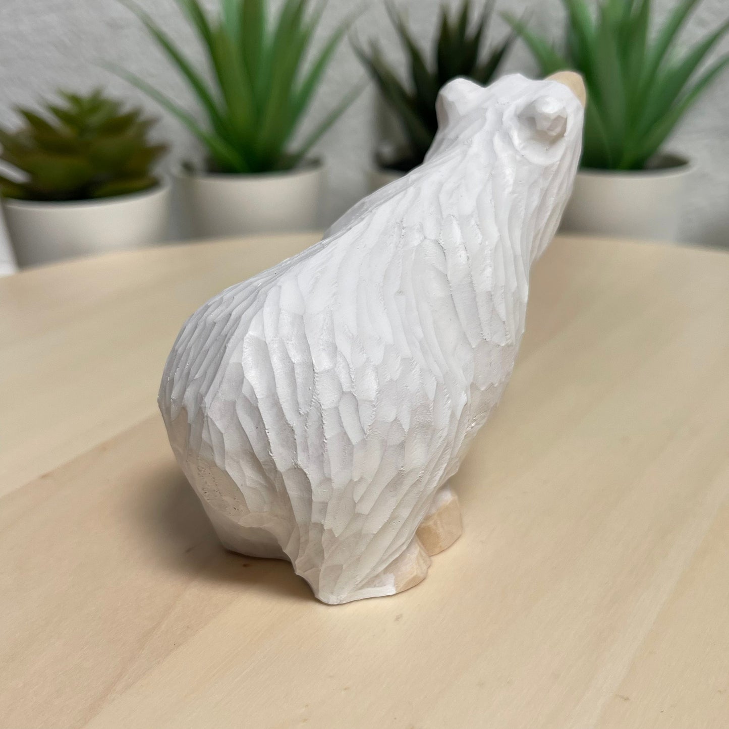 YEEYAYA Wood polar bear Wood sculpture Home decor Wood statue Wood figurines room decor Hand Carved wild animals arctic animals