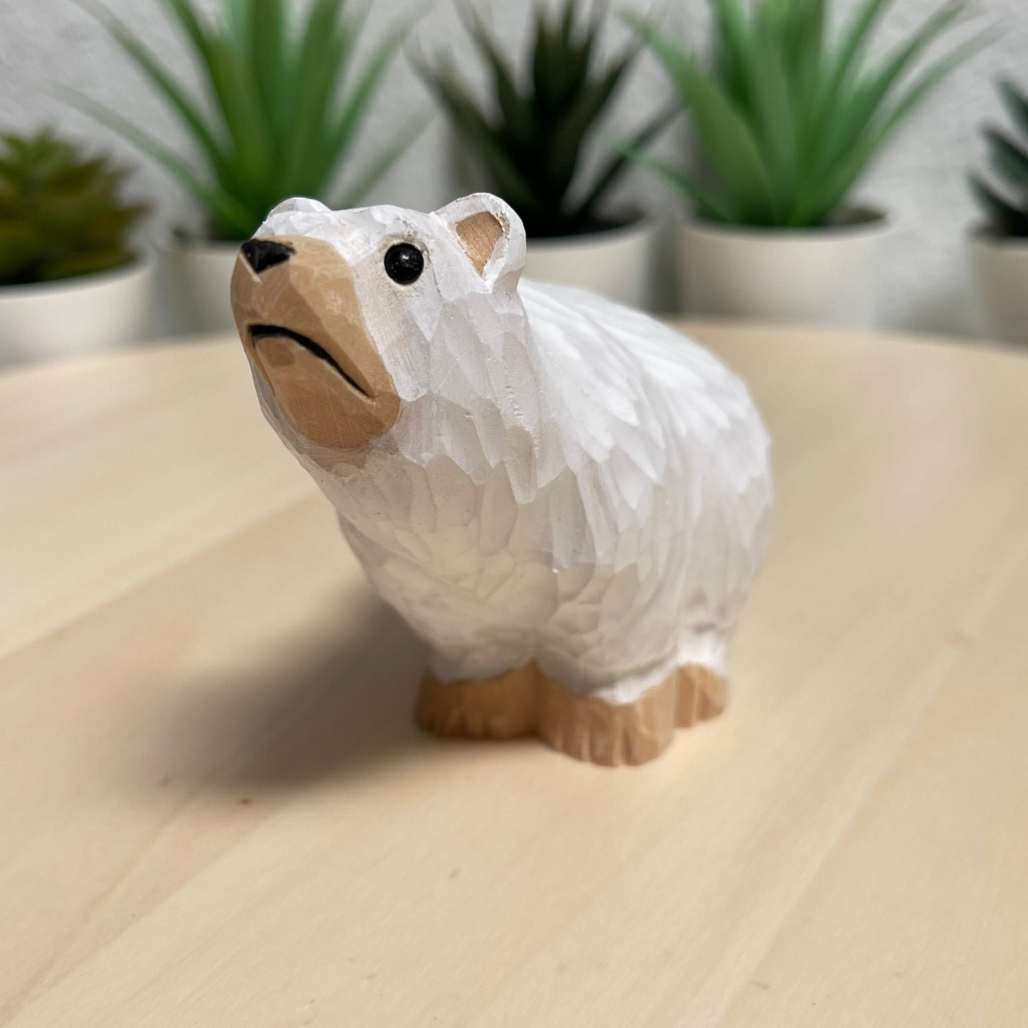 YEEYAYA Wood polar bear Wood sculpture Home decor Wood statue Wood figurines room decor Hand Carved wild animals arctic animals