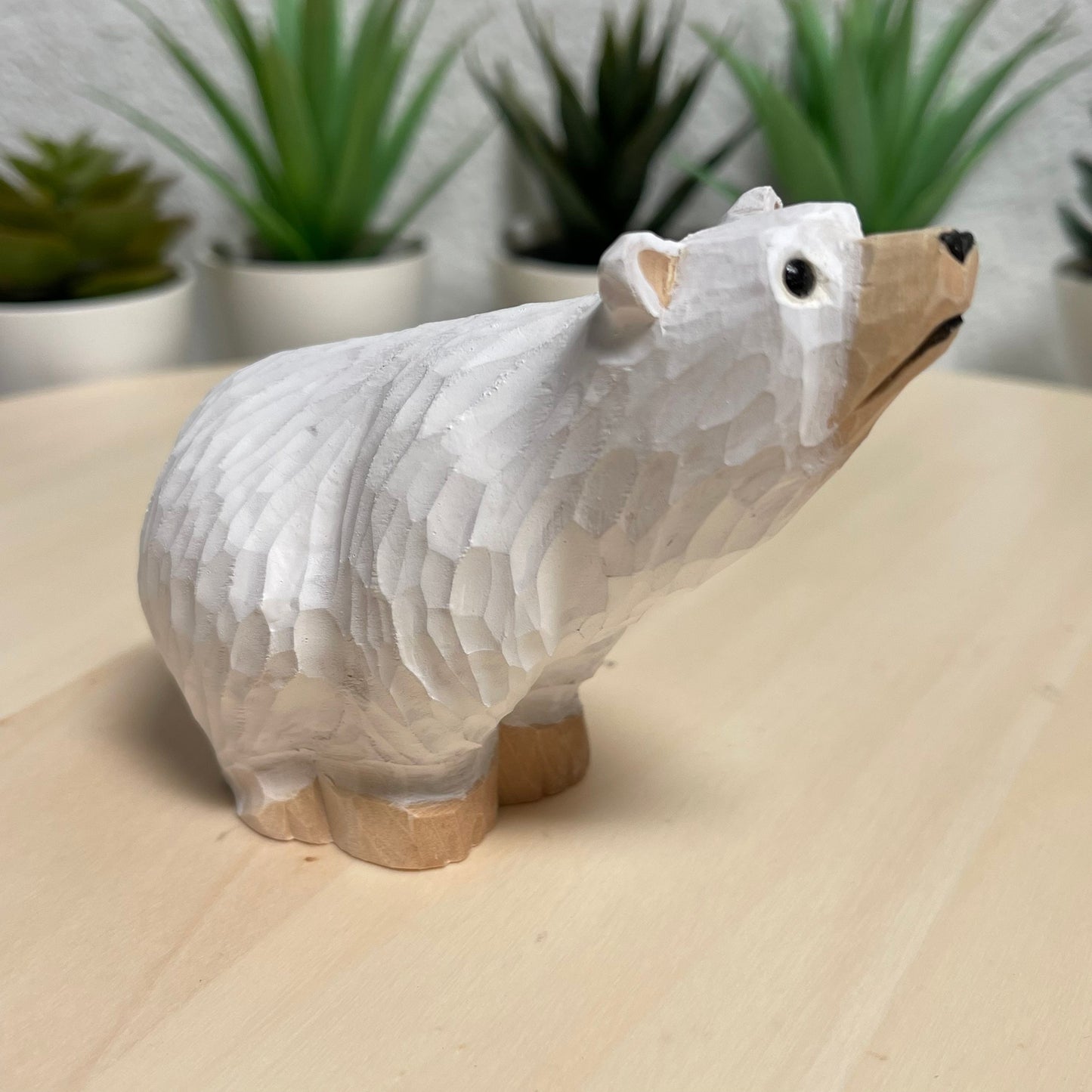 YEEYAYA Wood polar bear Wood sculpture Home decor Wood statue Wood figurines room decor Hand Carved wild animals arctic animals