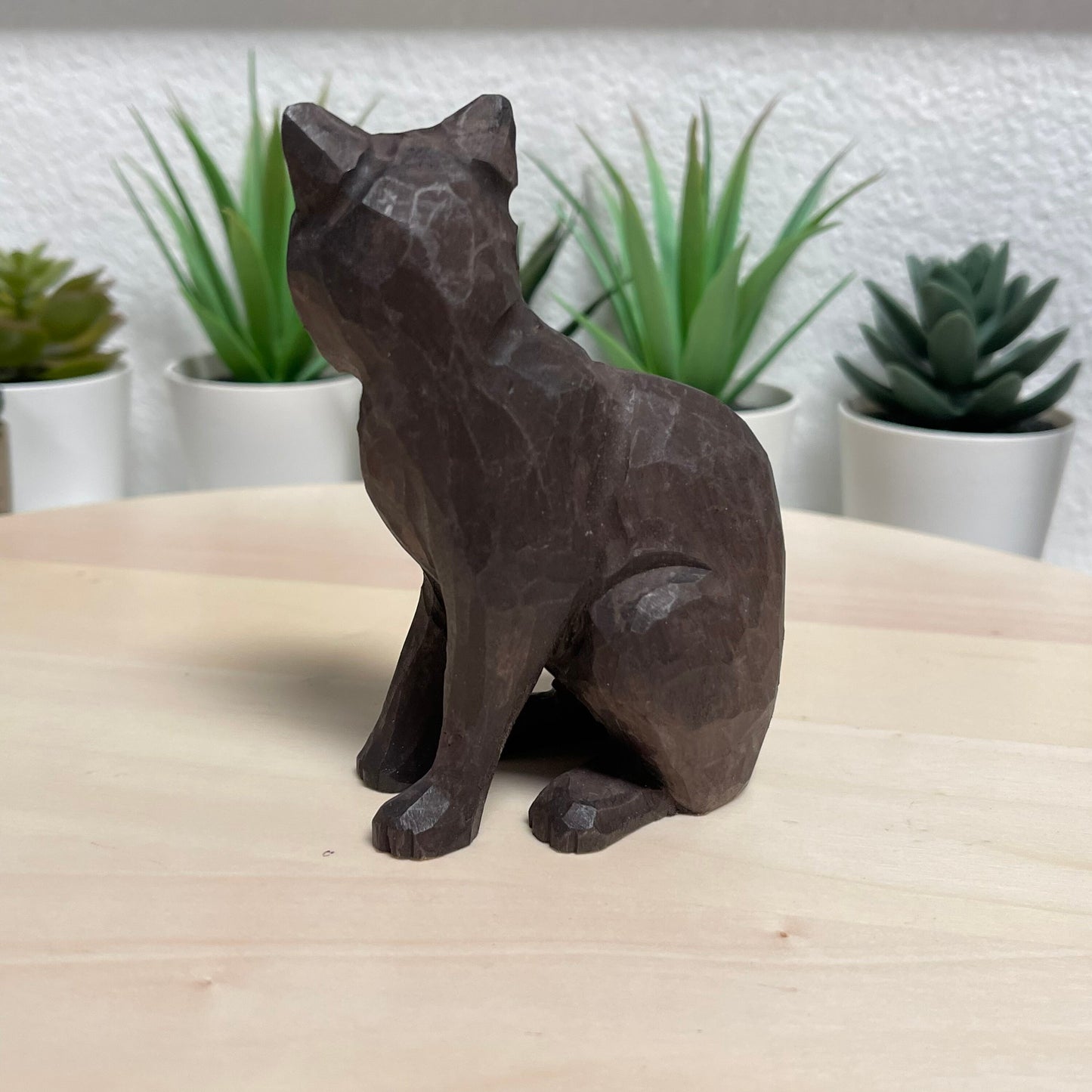 Hand Carved wood Cat kitten Kitty Wood sculpture Home decor Wood statue Wood room decor