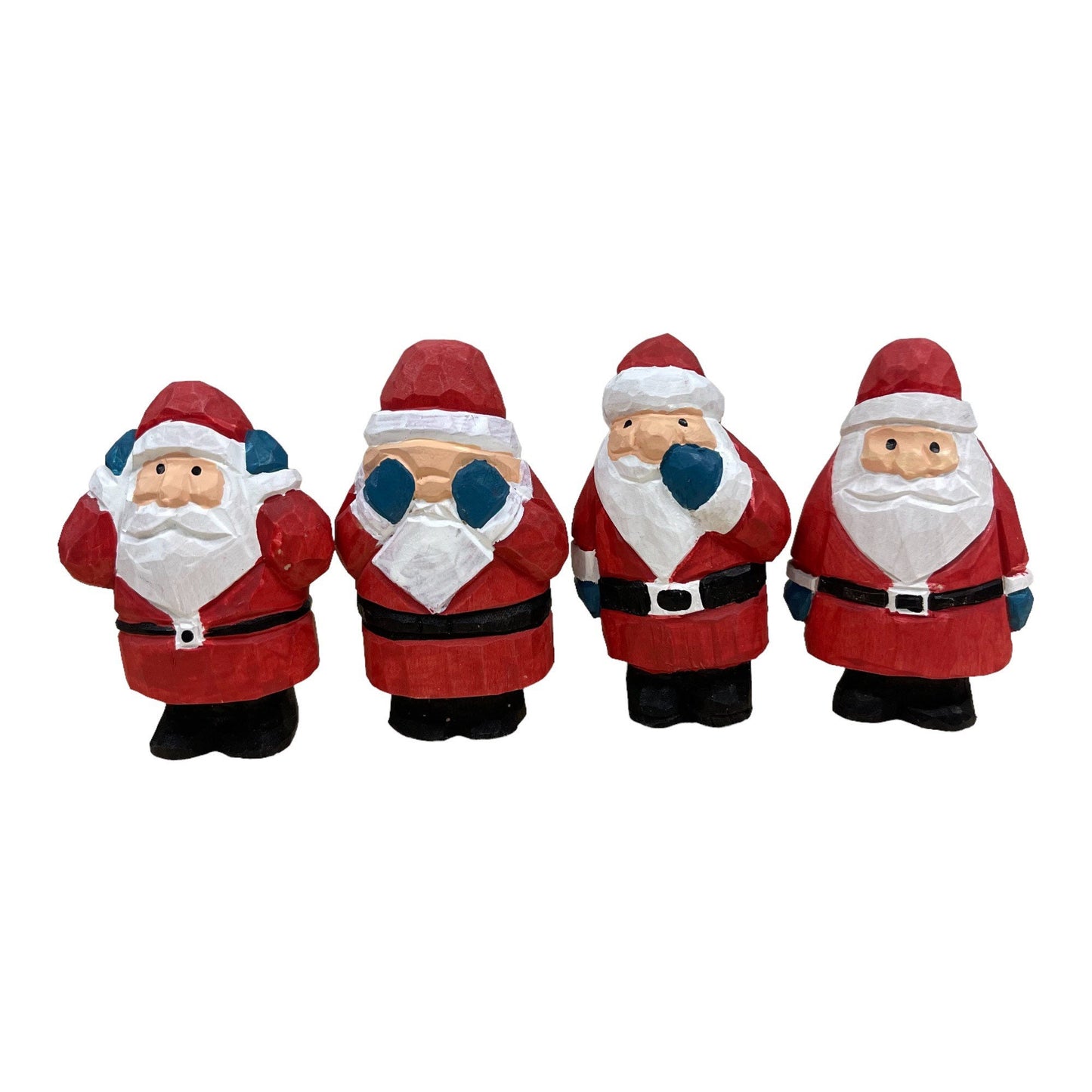 YEEYAYA 4 PCs Santa Sets Wood sculpture Hand Carved Wood Wooden Santa Claus Figurine Christmas gift Wood Statue home Decor