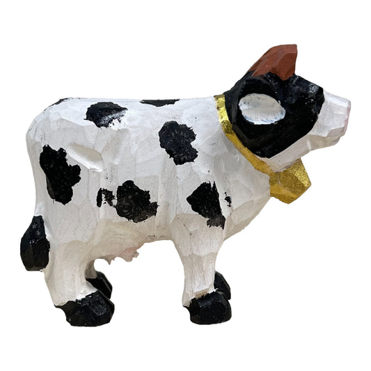 YEEYAYA Cow 3” Wood sculpture Hand Carved Wood Figurine Christmas gift Wood Statue Room Decor home Decor Farm animals Zoo animals