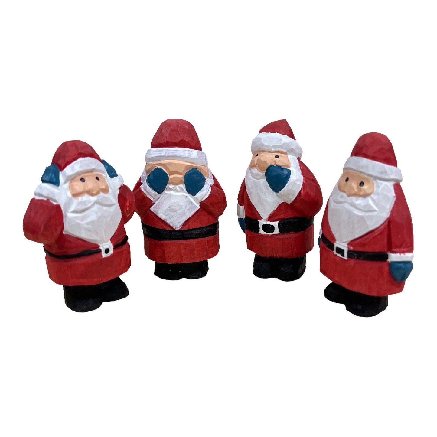 YEEYAYA 4 PCs Santa Sets Wood sculpture Hand Carved Wood Wooden Santa Claus Figurine Christmas gift Wood Statue home Decor