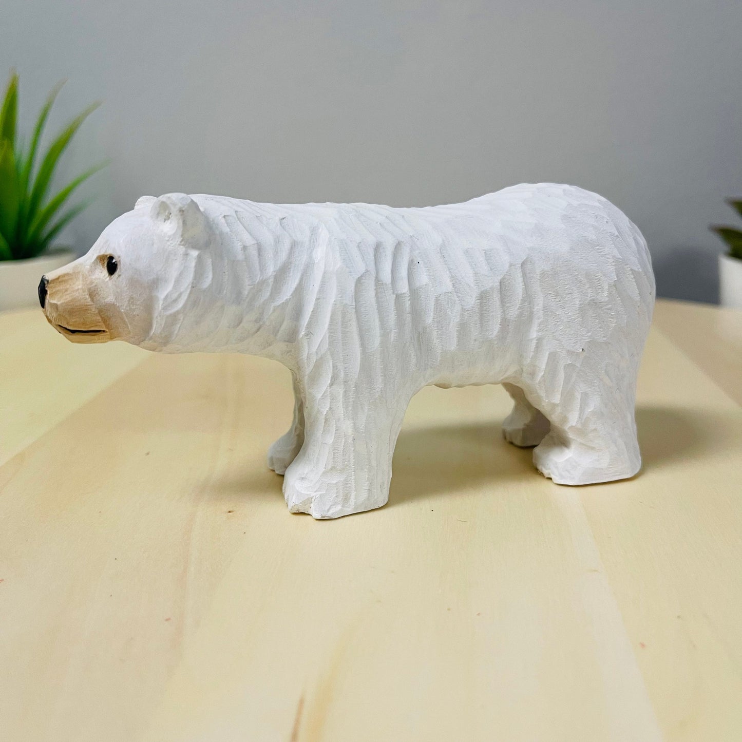 YEEYAYA White Bear 5” Wood sculpture Hand Carved Wood Figurine Christmas gift Wood Statue Room Decor home Decor wild animals Zoo animals