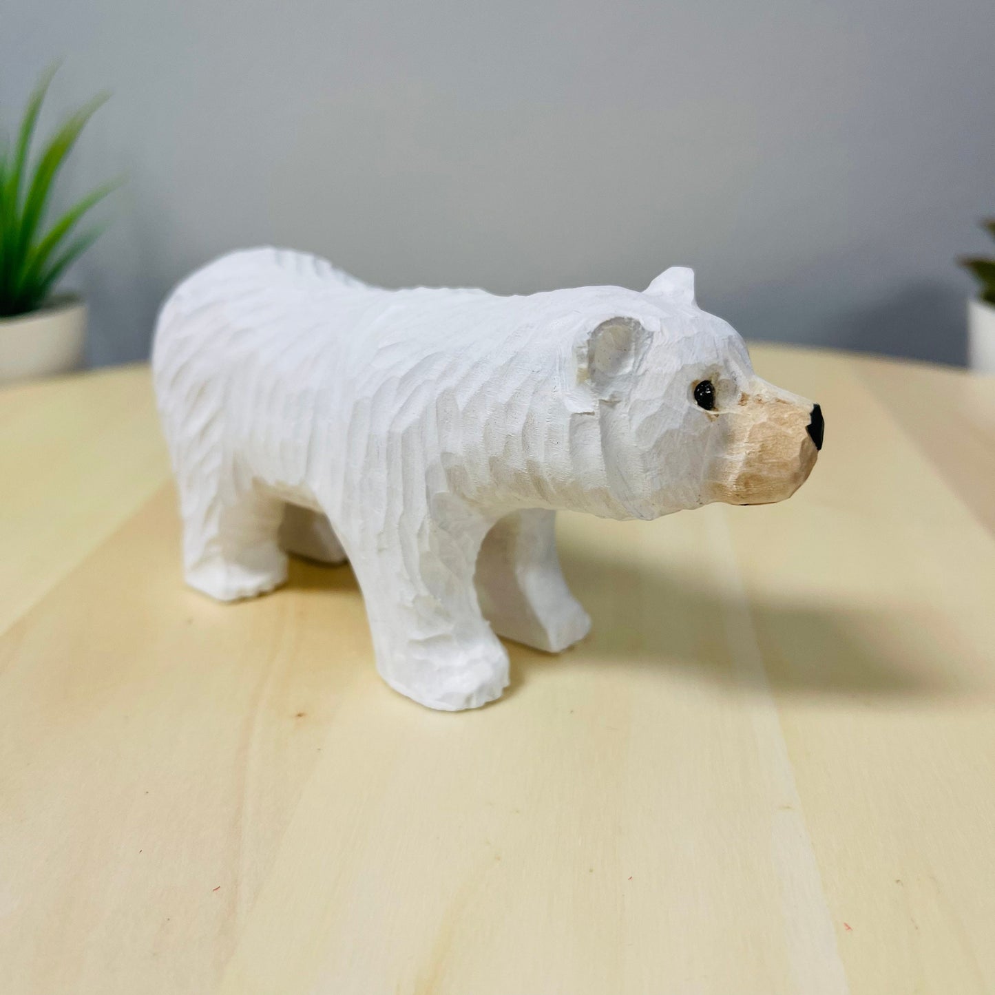 YEEYAYA White Bear 5” Wood sculpture Hand Carved Wood Figurine Christmas gift Wood Statue Room Decor home Decor wild animals Zoo animals